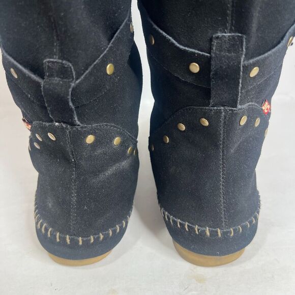 BC Footwear Women's Straight A's Black Suede Moccasin Boots Studded Size 9 - Picture 10 of 12